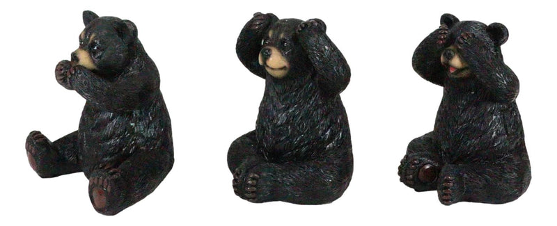 Set of 3 Wise See Hear Speak No Evil Black Bears Rustic Figurine Bear Animal