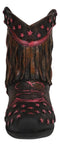 Rustic Western Cowboy Pink Stars Fringe Brown Faux Leather Boot Pen Holder Decor