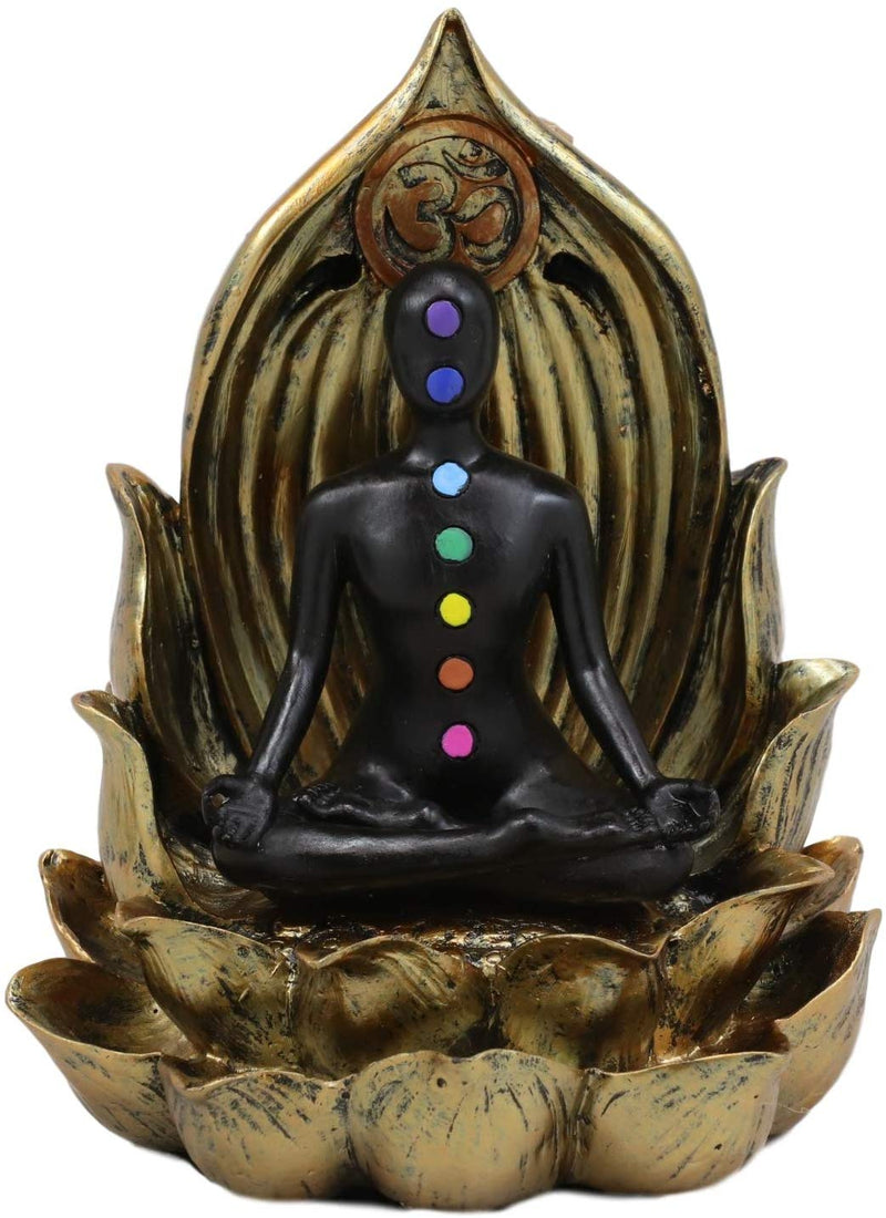 Ebros Spiritual Harmony Chakra Yoga Backflow Cone Incense Burner Statue 6" Tall