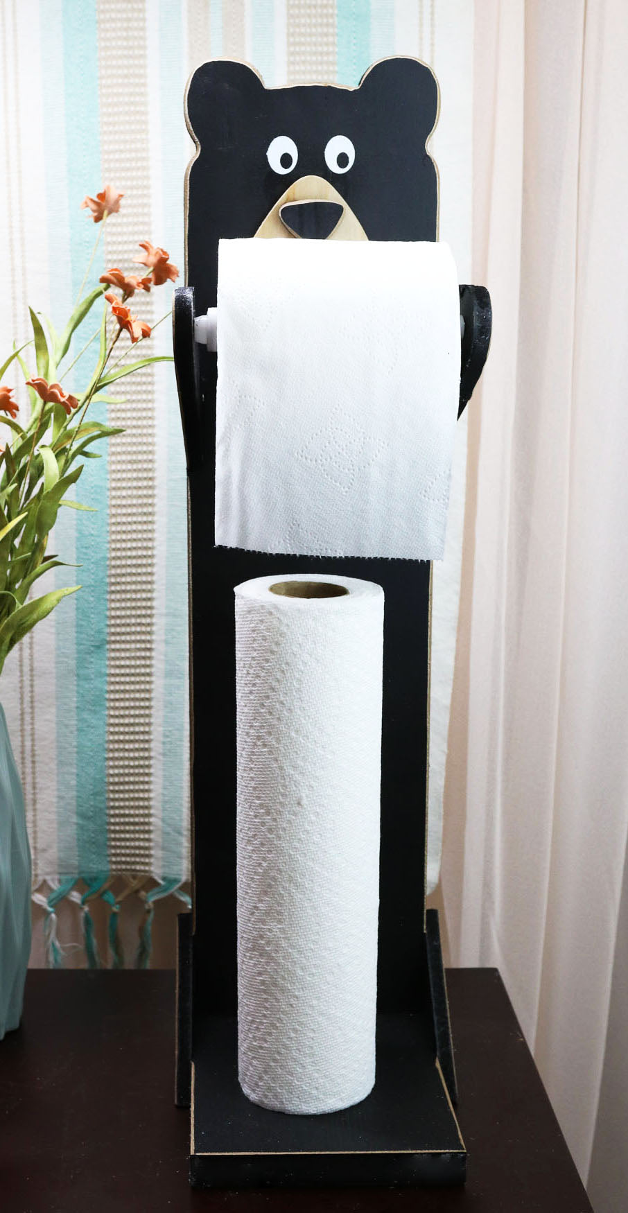 Whimsical Kids Rustic Black Bear Cub Toilet Paper Holder Floor Stand W Ebros Gift