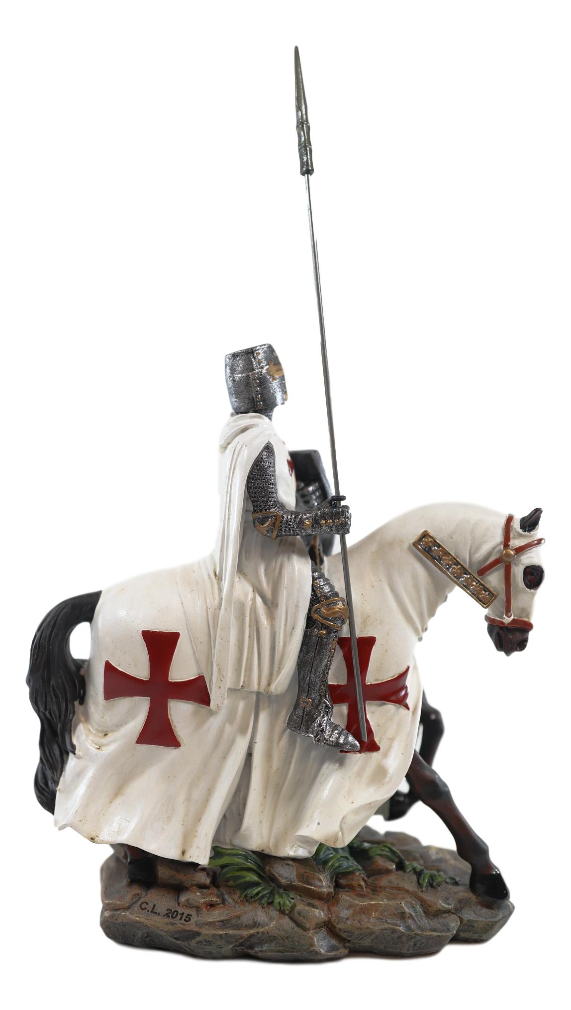 Ebros Crusader English Knight On Heavy Cavalry Horse Statue Phalanx Spear Horse - Ebros Gift