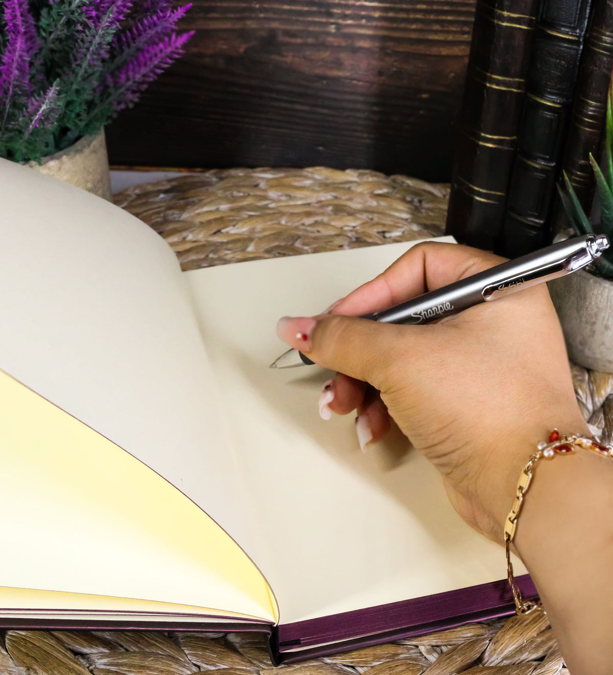 Dreams Memories Secrets Floral Scroll Art Embossed Blank Page Journal Book