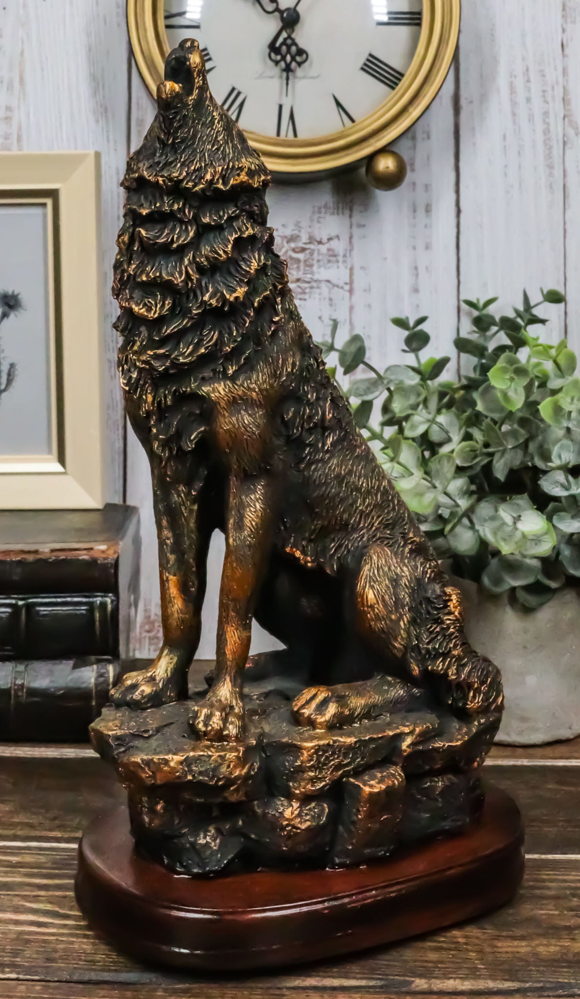 Ebros Howling Wolf Statue 10.5" Tall Alpha Wolf Pack Figurine in Faux Bronze