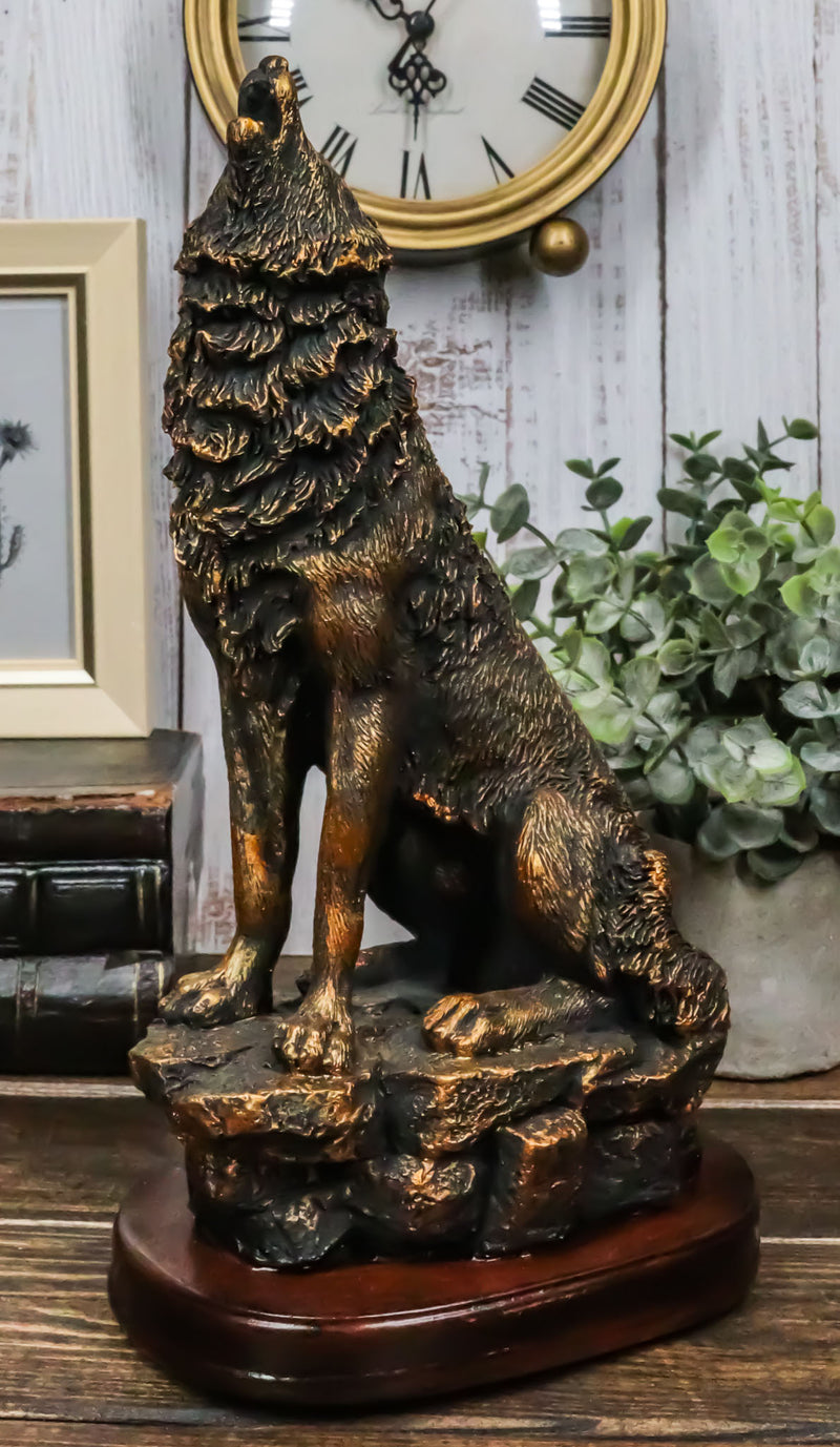 Ebros Howling Wolf Statue 10.5" Tall Alpha Wolf Pack Figurine in Faux Bronze