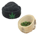 Ebros Smoking Human Skull with Leaf Beanie Hat Ashtray Jewelry Box 6.5" Long