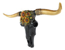 21"L Western Southwest Bison Bull Cow Skull With Sunflowers Wall Decor Plaque