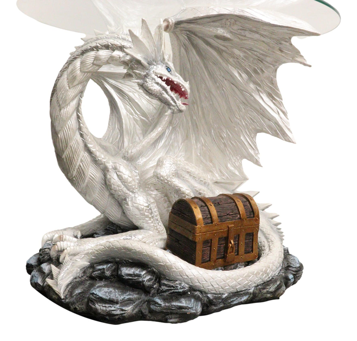 Pendragon Ryu Ice Frost Dragon Guarding Treasure Coffee Side Table With Glass