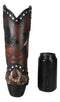 Rustic Western Running Horses Horseshoes And Cross Cowboy Boot Vase Sculpture