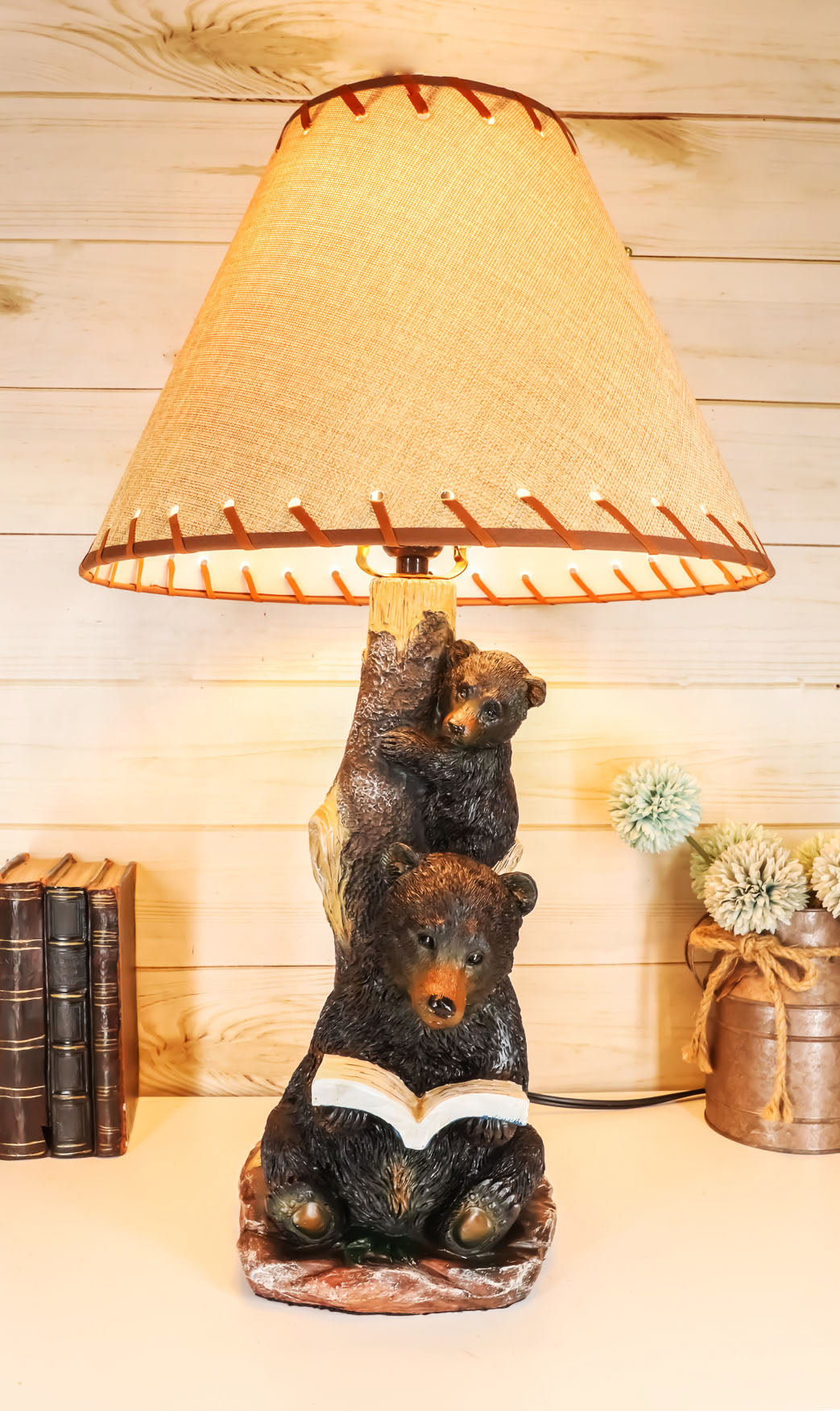 Ebros Story Time Fable Mother Bear Reading Book To Her Cub By Tree Table Lamp - Ebros Gift