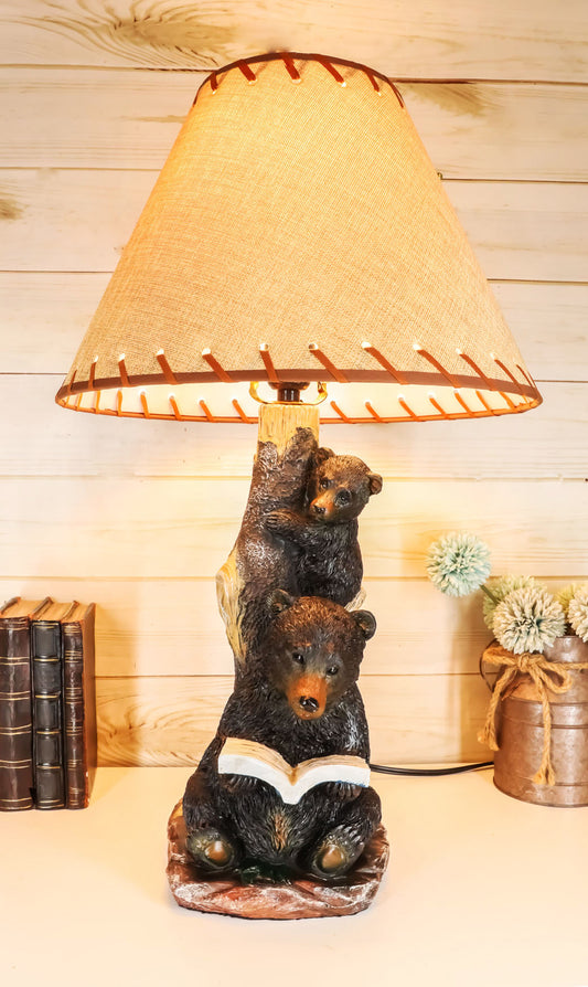 Ebros Story Time Fable Mother Bear Reading Book To Her Cub By Tree Table Lamp - Ebros Gift