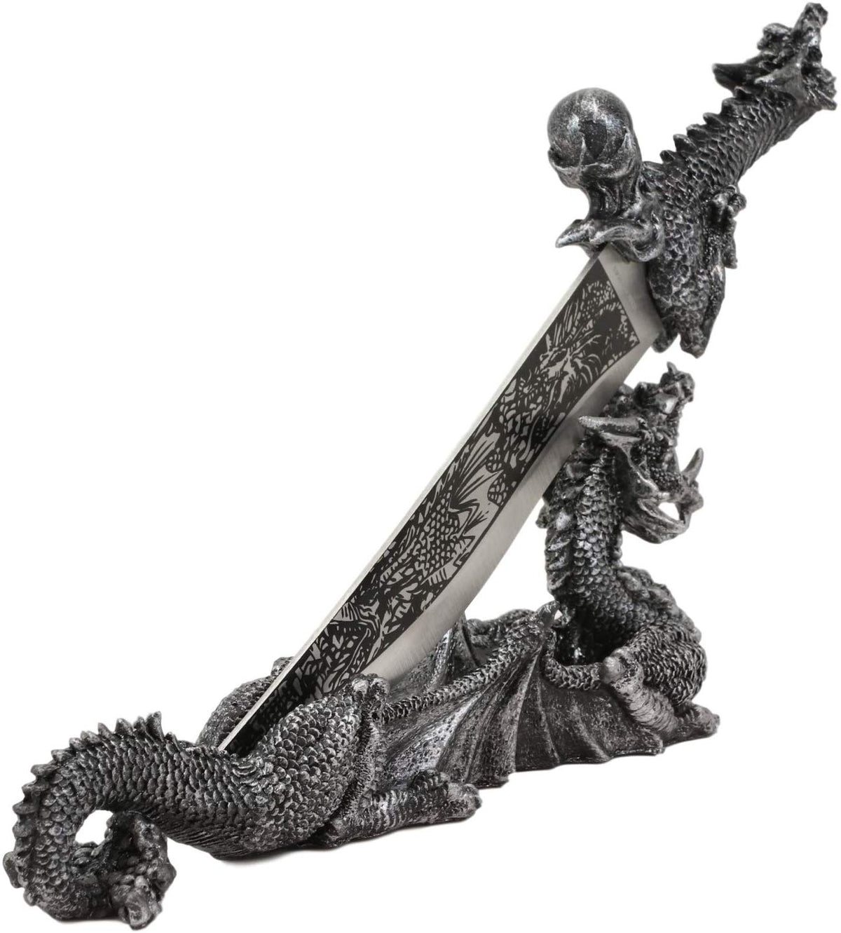 Ebros Gift Obsidian Athame Dragon Blade Letter Opener with Drake Base Stand Set