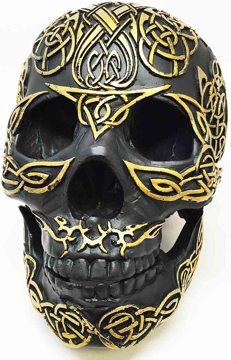 Black and Gold Tribal Tattoo Warrior Celtic Skull Figurine Sculpture Collectible