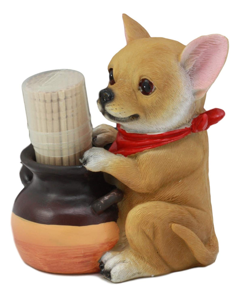 Ebros Lifelike Chihuahua With Red Scarf And Pot Decorative Toothpick Holder Statue With Toothpicks 4" Tall Starter Kit Dog Kitchen Decor Figurine Collectible