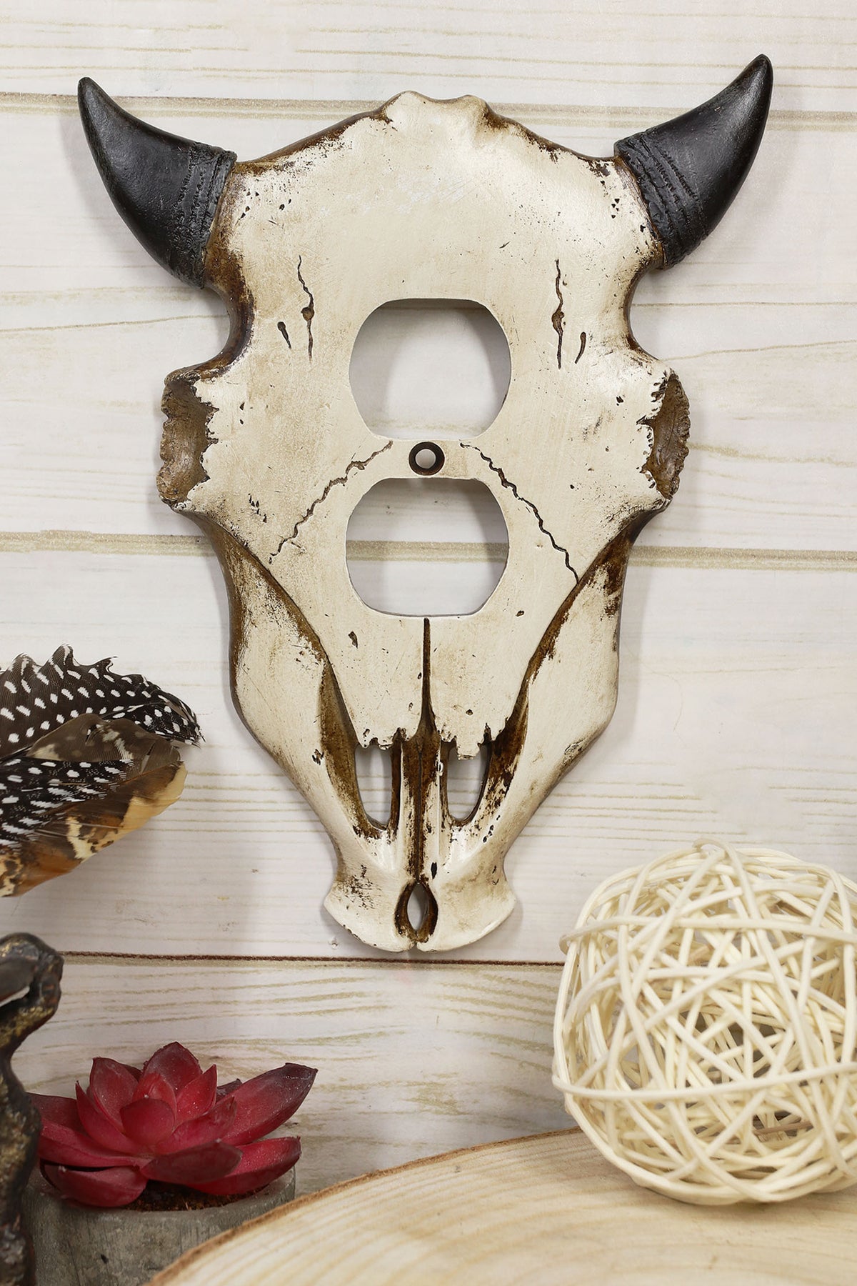 Set of 2 Western Bull Bison Cow Skull Double Receptacle Outlet Wall Plates