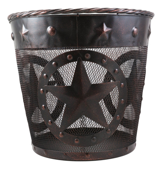 Rustic Western Lone Stars With Braided Metal Rope Trim Wire Waste Basket Bin