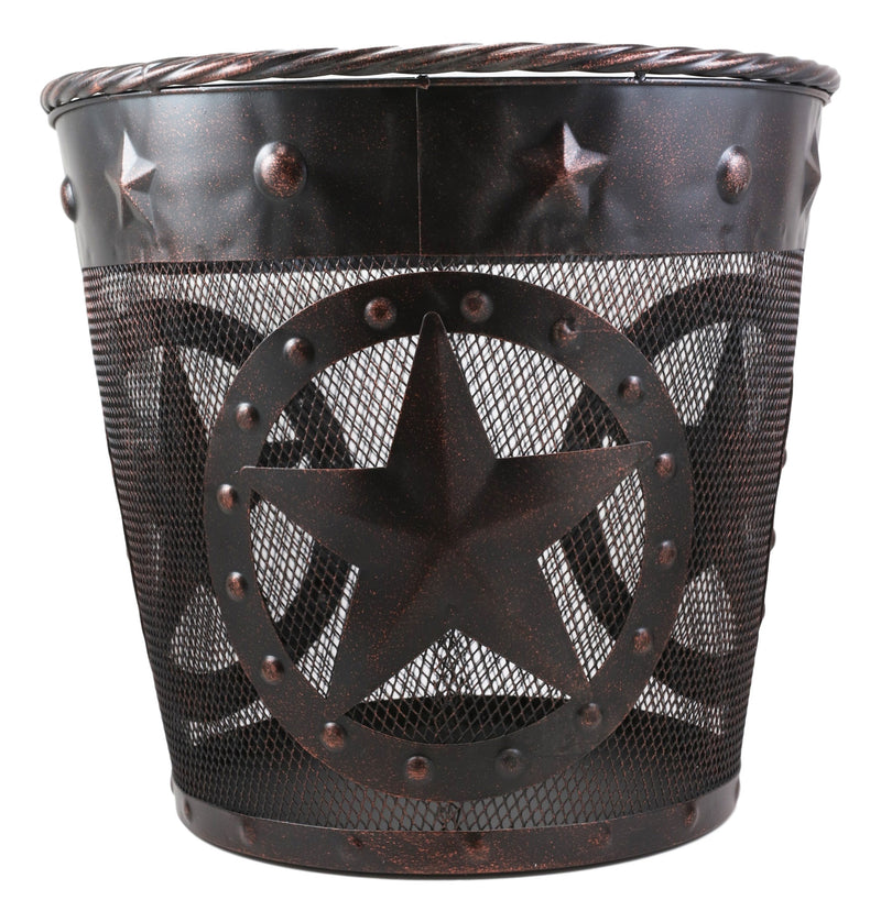 Rustic Western Lone Stars With Braided Metal Rope Trim Wire Waste Basket Bin