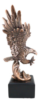 Aerial Bald Eagle Swooping With Talons Over Waves Bronze Electroplated Figurine