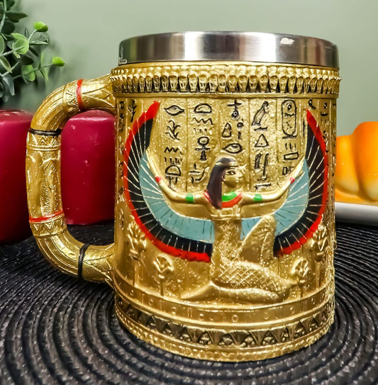 Egyptian Theme Winged Isis Goddess of Magic & Home Coffee Cup Mug Beer Tankard - Ebros Gift