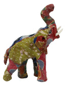 Elephant with Trunk Up Hand Crafted Paper Mache In Colorful Sari Fabric Figurine