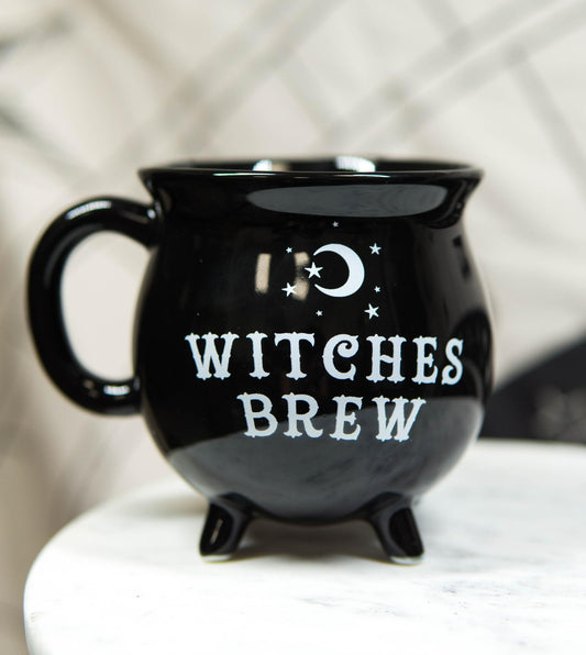 Ebros Wicca Sacred Crescent Moon Witches Brew Black Cauldron Coffee Tea Mug Cup 14oz - Ebros Gift