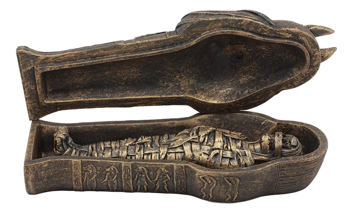 Ebros Egyptian Sarcophagus Box with Mummy Figurine 5.25" Long God of Afterlife Anubis Coffin Sculpture - Ebros Gift