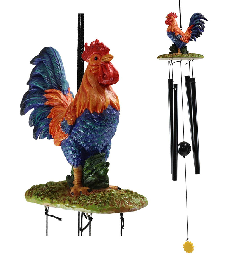 Ebros Gift Country Western Animal Farm Morning Sunshine Rooster Chicken Figurine Top Resonant Wind Chime with Sunflower Ornament for Garden Patio Rustic Home Accent