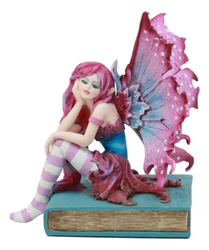 Ebros Amy Brown Missing You Magenta Book Fairy Statue 6" Tall Fantasy Mythical Faery Magic Watercolor Collectible Decor Figurine