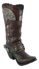 Rustic Western Cowboy Boot With Floral Concho And Spur Vase Planter Figurine 13"