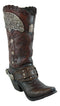 Rustic Western Cowboy Boot With Floral Concho And Spur Vase Planter Figurine 13"