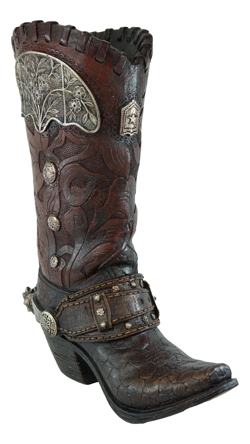Rustic Western Cowboy Boot With Floral Concho And Spur Vase Planter Figurine 13"