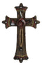 Rustic Fire Fighter Tools Fireman Axe Helmet Water Hose Faux Wood Wall Cross