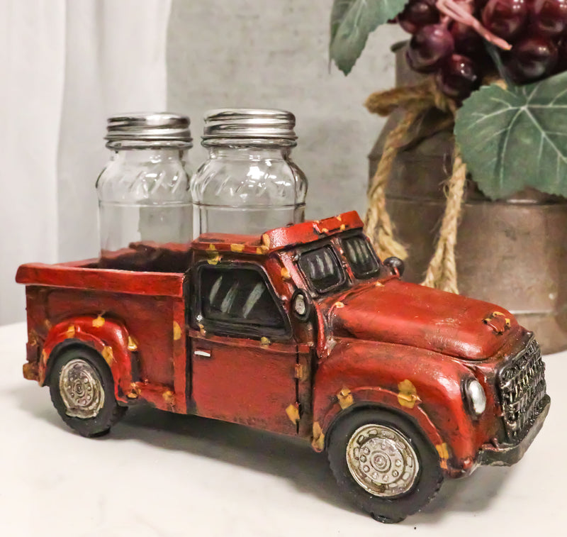 Old Fashioned Nostalgic Red Pickup Truck Holder For Glass Salt Pepper Shakers