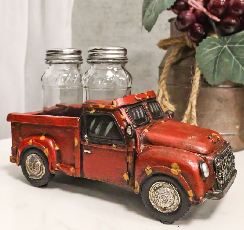 Old Fashioned Nostalgic Red Pickup Truck Holder For Glass Salt Pepper Shakers