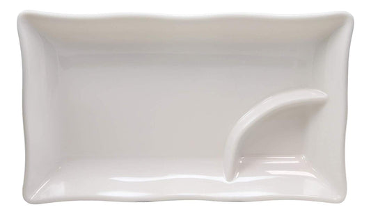 Ebros 10" White Rectangular Serving Plate or Slate or Dish With Sauce Partition - Ebros Gift