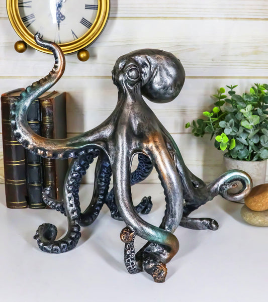 Ebros Large Standing Octopus Statue in Silver Finish Resin Marine Decor 11.5" W - Ebros Gift