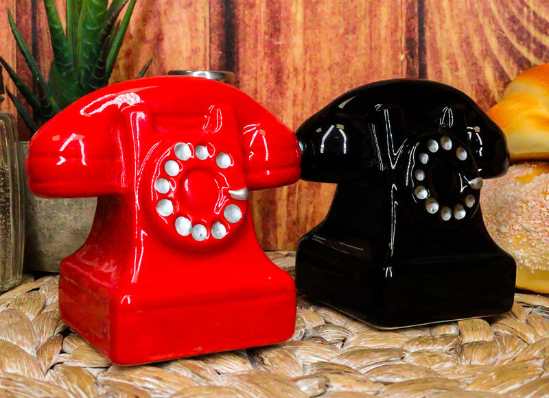 Retro Vintage Rotary Telephones Magnetic Ceramic Salt And Pepper Shakers Set