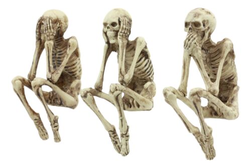 See No Evil Hear No Evil Speak No Evil Skeletons Shelf Sitter 3.75" Figurine