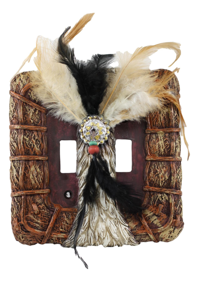 Set of 2 Western Indian Dreamcatcher Straws Feathers Double Toggle Switch Plates