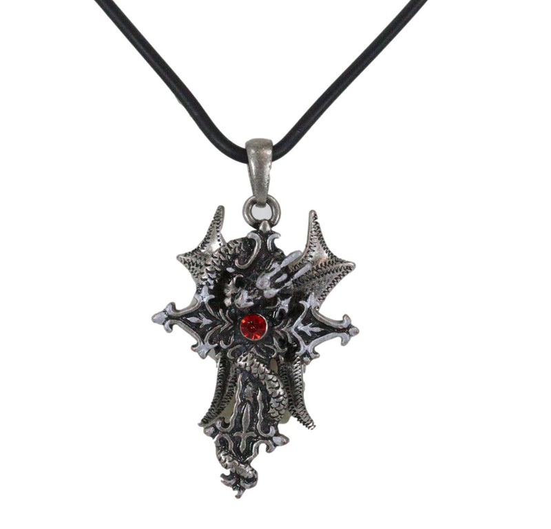 Medieval Gothic Dragon Serpent Excalibur Cross Pewter Pendant Necklace Jewelry