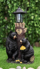 Ebros Me + U Black Bear Couple Outpost Statue with Solar LED Light Lantern Decor