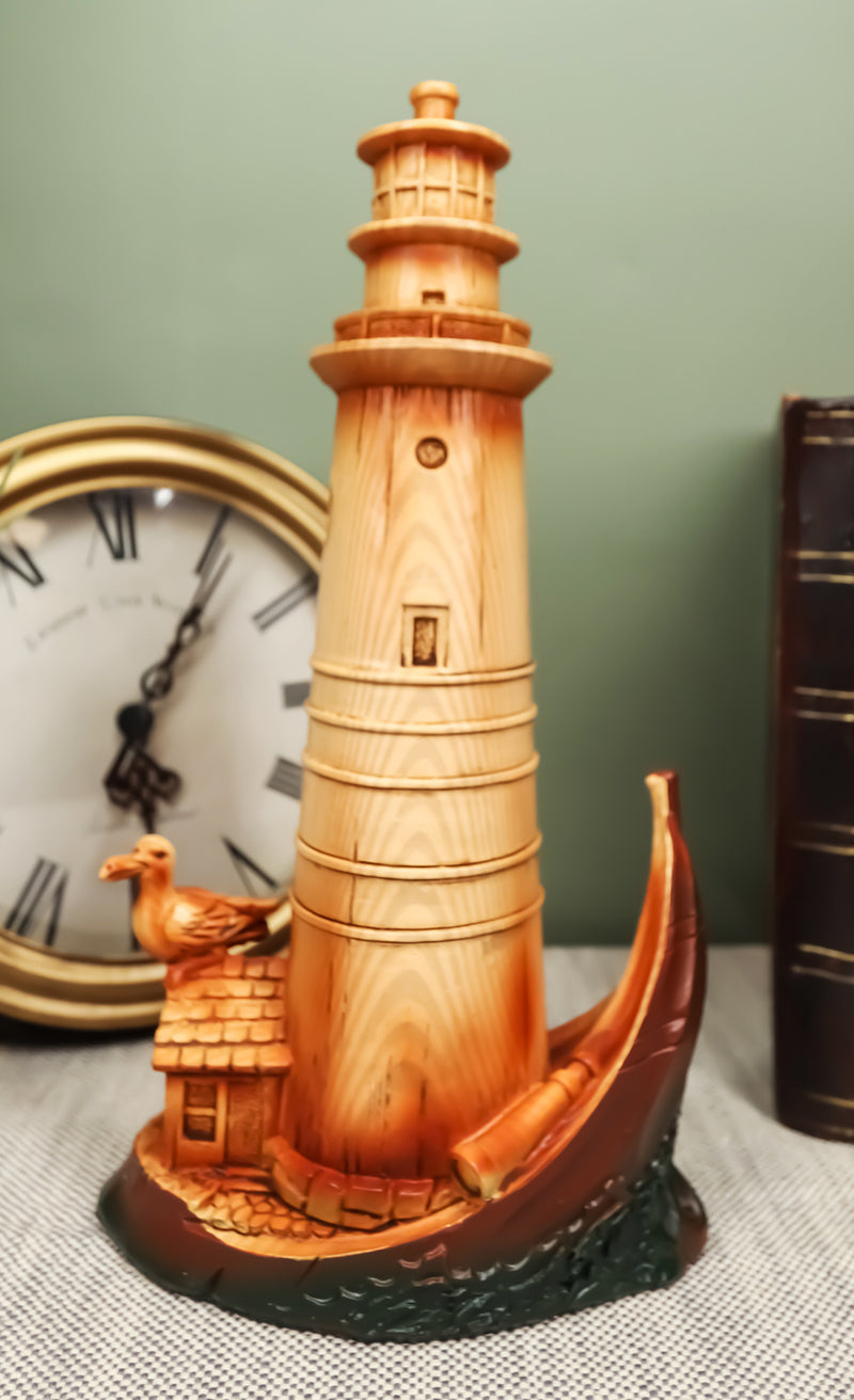 Ebros 9"H Nautical Lighthouse On A Giant Boat Deck with A Seagull Statue