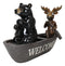 Western Rustic Black Bear and Elk Moose Rowing Boat Canoe Decorative Figurine