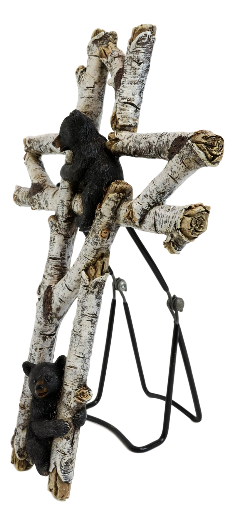 Rustic Western Black Bear Cubs Climbing On Birch Tree Wall Cross Decor Plaque