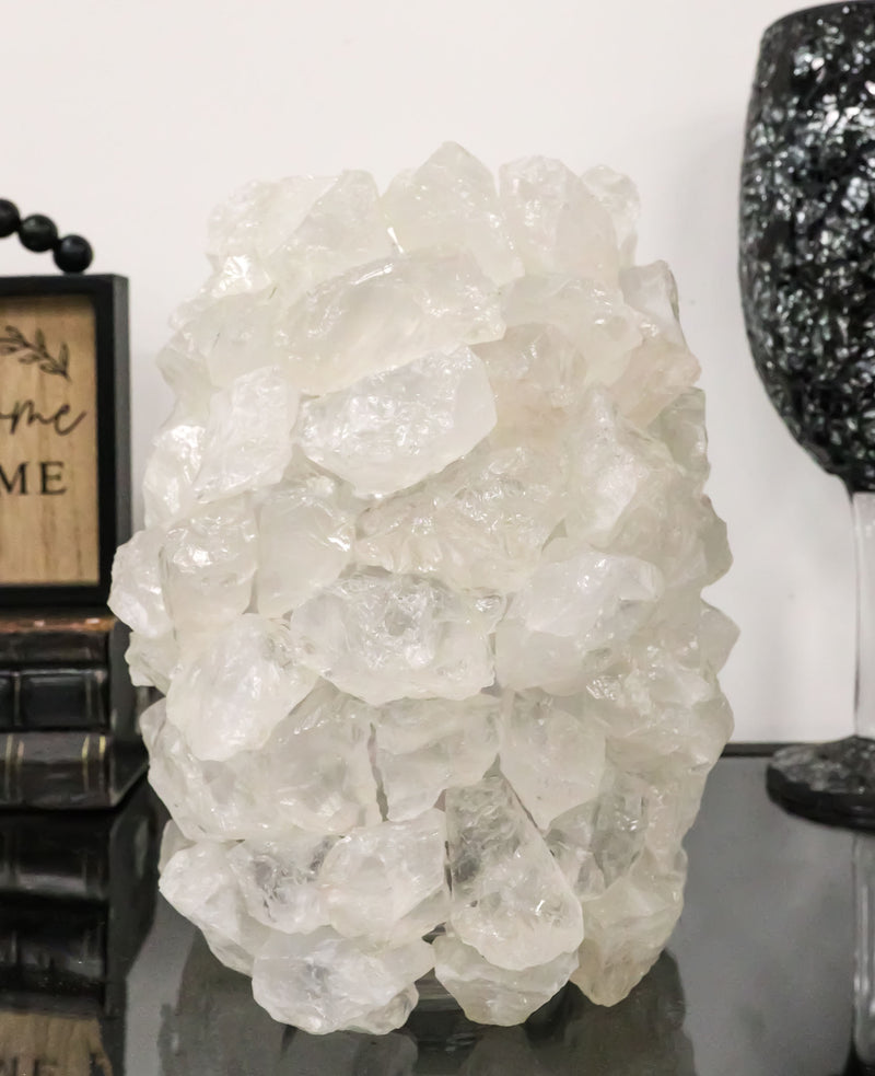 Pillar Quartz Crystal Mineral Stone Rocks Floral Vase Modern Accent Sculpture