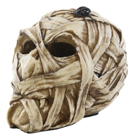 Egyptian Corpse Mummy Bandaged Skull With Scarab Statue Halloween Macabre Decor