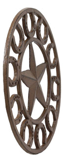 Ebros Gift 10" Diameter Western Lone Star with Horseshoes Border Cast Iron Metal Round Trivet