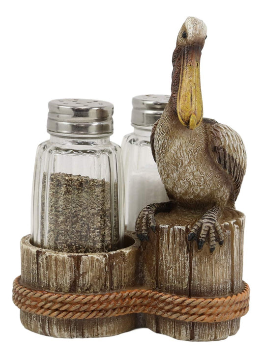 Ebros Gift 5.25" Tall Ocean Marine Beach Coastal Diving Brown Pelican Perching On Getty Posts Salt and Pepper Shakers Display Holder Statue Home Decor Birds Pelicans Nature As Kitchen Centerpiece - Ebros Gift