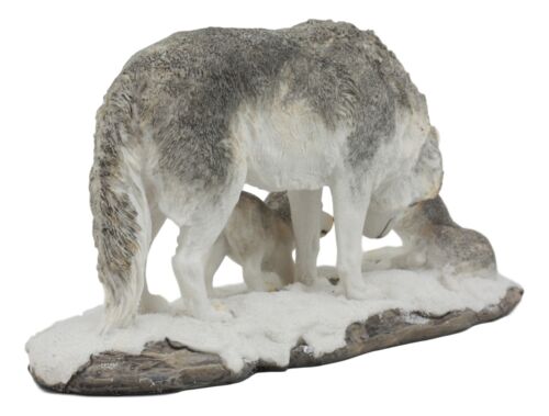 Denizens Of Twilight Large Winter Snow Wolf Mother And Pups Family Statue 9.75"L