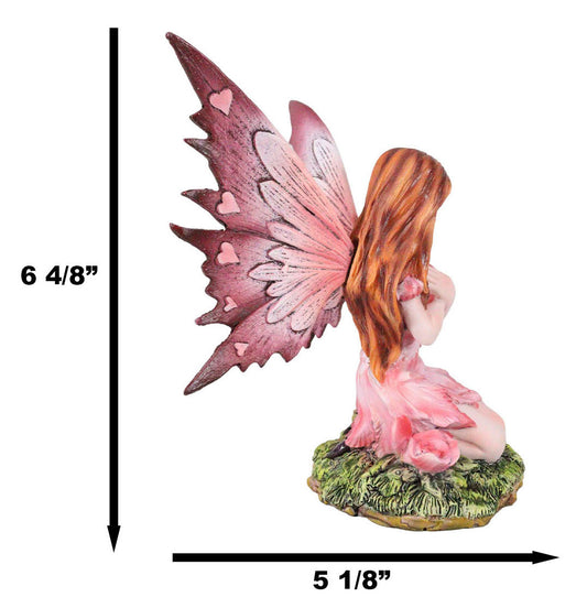 My Heart's Fancy Pink Flower Fairy With Giant Heart in Green Meadows Figurine