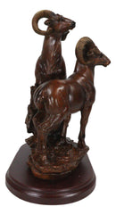 Rustic Country Bighorn Sheep Ram Family On Rock Faux Mahogany Wood Figurine